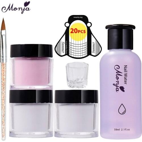 Monja 7Pcs/Set Nail Art Set Acrylic Liquid Clear Pink White Acrylic Powder False Nail Extension Painting DIY Manicure Kit Tools