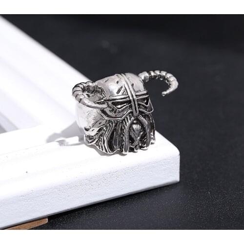 Vikings Nordic Style Horns Helmet Warrior Ring Mens Vintage Heavy Stainless Steel Rings Unique Male Punk Biker Ring Jewelry