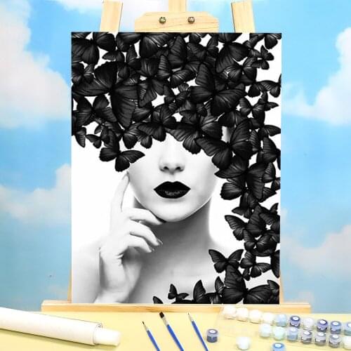 Butterfly Woman Black Paint By Numbers Kit Acrylic Paints 40*50 Painting On Canvas Loft Picture For Adults Art