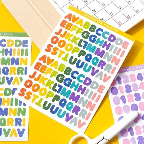 6PCS Alphabet Stickers Number Digital Sticker Letter Alphabet Cute Planner Notebook Journaling Stickers Scrapbooking Stationery