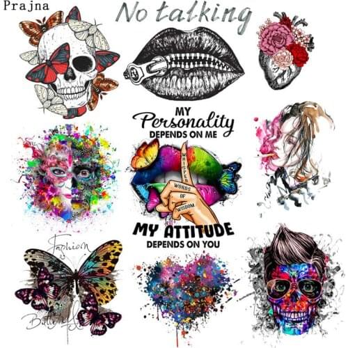 Butterfly Lips Patch Iron On Patches Colorful Punk Skull Patches Thermal Appluque Iron-On Transfers For Clothing Sticker DIY