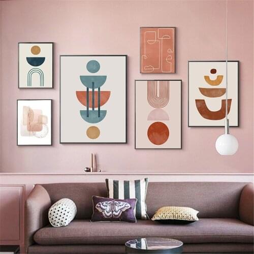 Boho Geometry Line Drawing Wall Art Poster and Print Arch Round Shape Canvas Painting Nordic Pictures Modern Living Room Decor