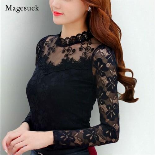 New White Blouses Women Casual Lace Floral Long Sleeve Shirts for Women Hollow Out Office Female Sexy Solid Tops Blusas 2305 50