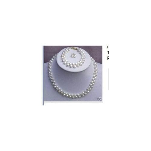 Lovely Fine 2 row 7-8MM white Akoya Cultured Pearl Necklace bracelet earrings set word mujer for women jewelryCZ Luxury Ms. girl