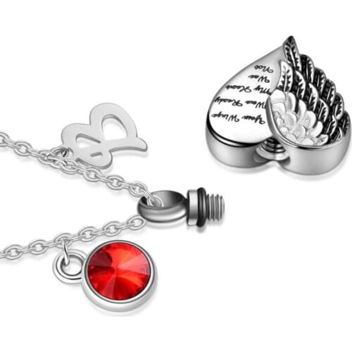 Stainless Steel Angel Wing Heart Urn Necklace for Ashes Cremation Jewelry pendant -Your Wings were Ready My Heart was Not