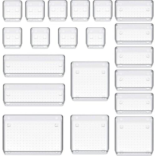 Transparent Desk Drawer Organizer Plastic Bins Storage Tray for Makeup Jewelries Kitchen Utensils Gadgets 5 Size