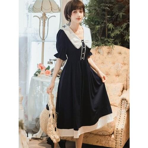 French Retro Palace Style Kawaii Dress Women Summer 2021 Fashion Chic Lace Doll Collar Sweet Cute Dress College Style Lolita