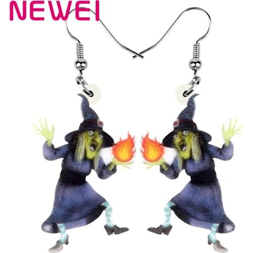 Newei Acrylic Halloween Magic Witch Earrings Printing Long Dangle Drop Jewellery For Women Teens Kids Classic Gift Decoration