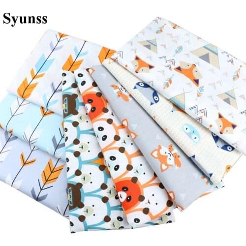 Syunss Cute Fox Bear Arrow Printed Cotton Fabric for Diy Patchwork Quilting Baby Cribs The Cloth Cushions Blanket Sewing Tissus