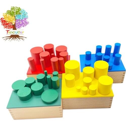 Treeyear Montessori Sensorial Material Knobless Cylinders Kids Wooden Toy (Set of 4) Early Development Tool for Toddlers