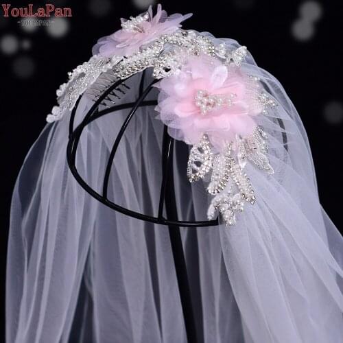YouLaPan VS498 Bridal Veil with Headband Bridal Veil Flowers Beige Bridal Headwear Bridal Veils Wedding Crystal Beaded