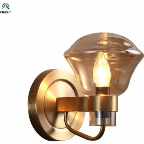 Amber / Gray Glass American E14 Led Wall Scones RH Iron Led Wall Lamp Living Room Lustre LED Lamparas Fixtures Lighting