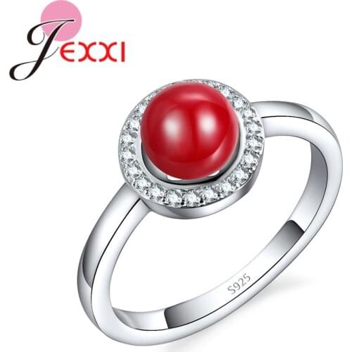 Ladies Luxury Round 925 Sterling Silver Red Ball With White Cubic Zirconia Finger Rings Lower Price Hot sale