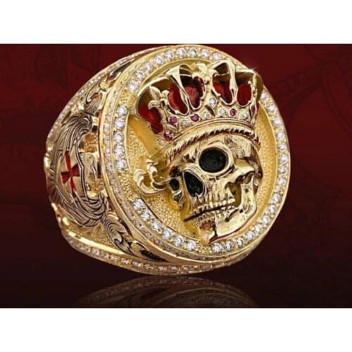 2021 Fashion Jewelry European and American Style Crown Skull Cross Wing Gold Plated Color Alloy Male Ring for Men Party Jewelry