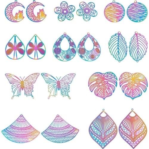 40Pcs Stainless Steel Mixed Shapes Filigree Pendant Etched Metal Embellishment For Necklace Earring Dangle DIY Jewelry Making