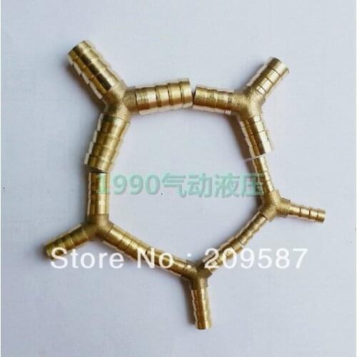 5pcs 3 ways 8mm BSP Y House Barbed Connection Pipe Brass Coupler Adapter