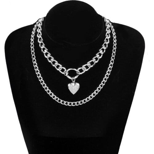 Gold Silver Color Big Link Chain Love Heart Necklace For Women Fashion Vintage Long Charm Necklace Jewelry Wedding Gifts