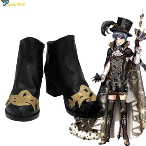 Dream 100 Sun Awakening Ciel Black Boots Cosplay Black Butler Ciel Leather Cosplay Shoes