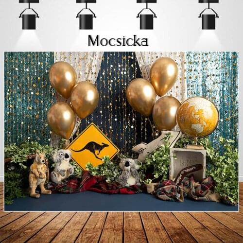 Wild Jungle Adventure Animals Portrait Backdrop Newborn Children Baby Birthday Cake Smash Photo Background Balloons Curtain