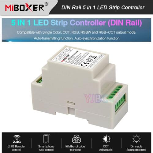 Miboxer Single color/CCT/RGB/RGBW/RGB+CCT 5 in 1 DIN Rail LED Strip Controller LS2S DC12V 24V Max10A Lamp Tape dimmer