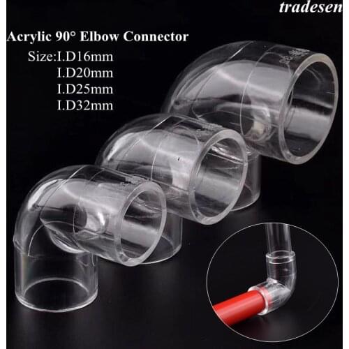 1pcs 16mm 20mm 25mm 32mm Transparent Acrylic 90 Degree Elbow Connector Water Pipe Connector Aquarium Fish Tank Accessories