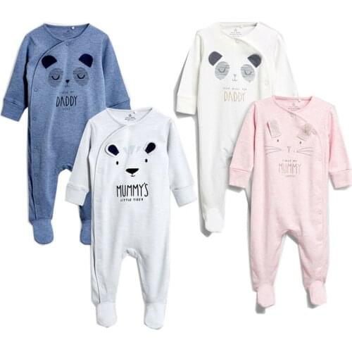 Newborn Baby Boys Girls Rompers Daddy Mummy Print Jumpsuit Toddler Baby Foot Long Sleeve Clothes Outfit
