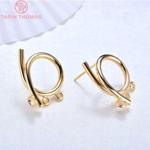 4PCS 21MM 24K Gold Color Plated Brass Round with Hanging Hole Stud Earrings High Quality DIY Jewelry Making Findings