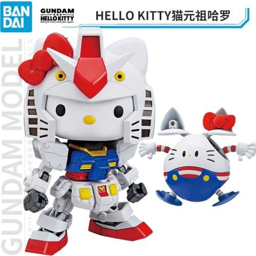 BANDAI Gundam Model IN-Stock Assembly Q Version SD-EX Hello Kitty RX-78-2 Gundam ROBOT Figure Anime Toys Gifts Anime Figure