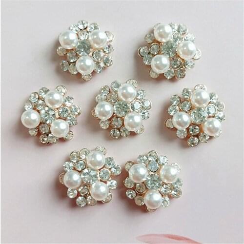 40 PCS 1.8*1.9cm Fashion Metal Alloy Crystal Rhinestones Imitation Pearl Flowers Connectors Charm For Jewelry Making