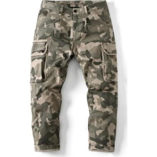 Mens Pure cotton pants Cargo Pants Plus Size Multi-pocket Overalls Trousers Camouflage Pants
