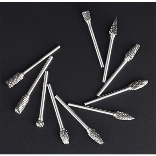 10Pcs/Lot Rotary Tool Drill Bit Set Tungsten Carbide Milling Cutter Cutting Edge Head for Metal Woodworking Carving Tools