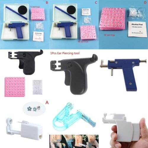 1set Disposable Sterile Ear Piercing Tool Kit With 72/98pc Ear Stud Jewelry Ear Nose Body Navel Piercing Gun With Ears Stud Tool