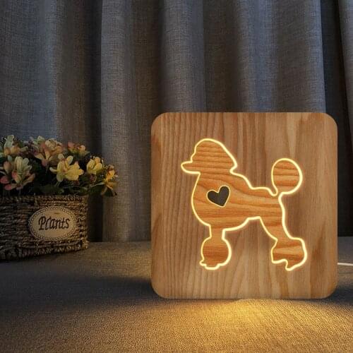 Cute Pet Poodle Shape New Novelty Products Wooden Headlights Wooden Craftwork Desk Lamp