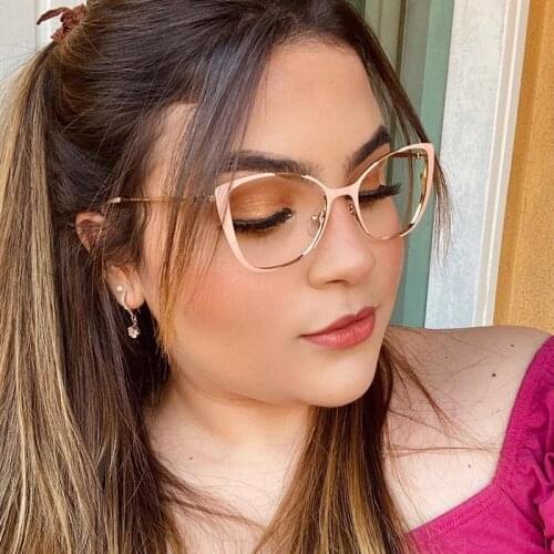 QPeClou Unique Vintage Cat Eye Glasses Women 2019 Retro Metal Cateye Eyeglasses Frames Female Clear lens Optical Oculos Gafas