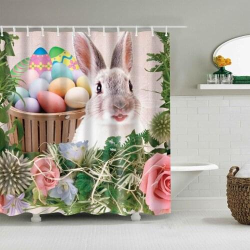 Cute Animals Shower Curtain Easter Egg Bunny Fashion Bath Accessories with 12 Hooks Waterproof Polyester Fabric Bathroom Decor