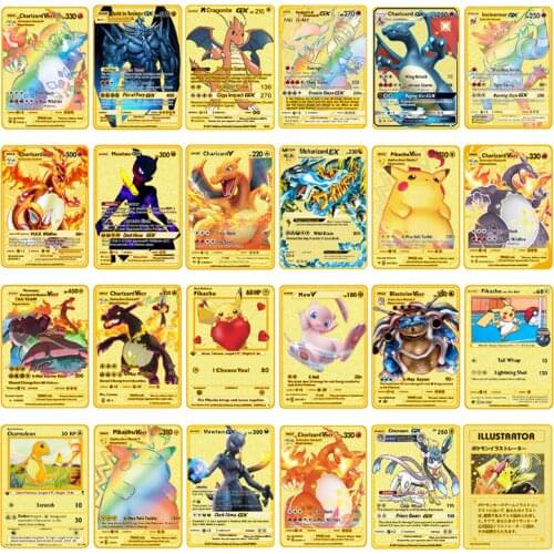 Pokemon Gold Card Metal Card Game Anime Battle Pokemon Gold HP English Kaarten Charizard Pikachu Action Collection Child Toys