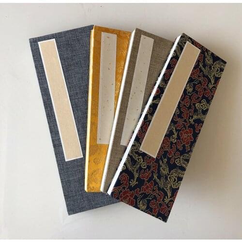 Rice Paper Fold White Page Calligraphy Painting Luxury Silk Brocade Heart Sutra Handwritten Scripture Transcript Signature Book