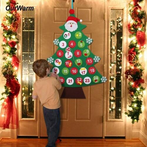 OurWarm Christmas Party Felt Tree Advent Calendar Number Stickers Door Wall Hanging Xmas Decorations for Home New Year 2019