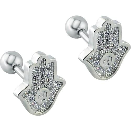 Popular Hamsa Ear Studs Stainless Steel Stud Earrings Women Men Charm Crystal Earrings Fashion Jewelry boucle d oreille