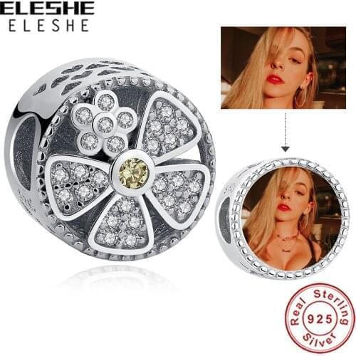 Fit Original Charm Bracelet 925 Sterling Silver Poetic Bloom with Zircon Flower Round Bead Custom Photo DIY Jewelry Berloque