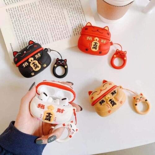 Silicone for Airpods Pro Case Cute Cartoon Lucky Cat for Airpods Pro Cover Soft Silicone Rechargeable Headphone Cases Protector
