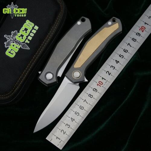 Green thorn cards V folding knife D2 blade titanium copper handle outdoor camping hunting pocket fruit kitchen Knives EDC tools