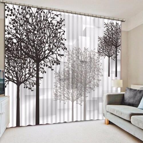Blackout Shade Window Curtains Curtains For Living Room Black And White Depicting Trees Fashion Curtain Decorative DoorCurtain
