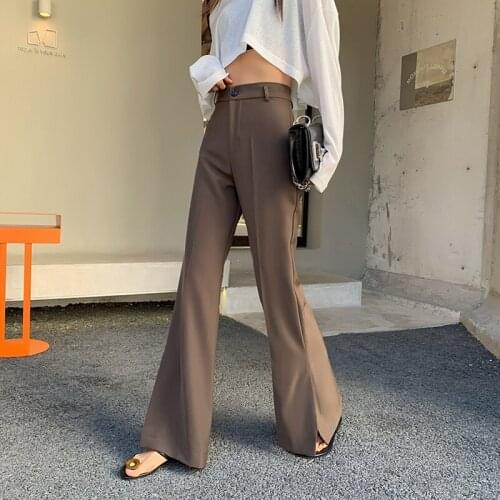 Streetwear 2021 Pants Women Office Lady High Waist Flare Pants Elegant Chic Plus Size Long Trousers pantalon femme