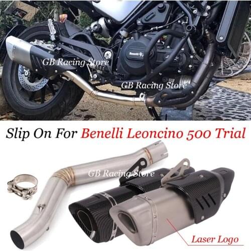 Slip On For Benelli Leoncino 500 Trial Motorcycle Exhaust Mid Link Connect Pipe Deleted Catalyst Pipe With Carbon Fiber Muffler