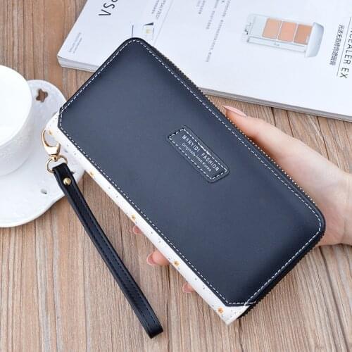 Women Floral Pu Leather Wallets Splicing Long Zipper Coin Purses Female Tassel Luxury Patchwork Credit Card Holder Clutch Bag