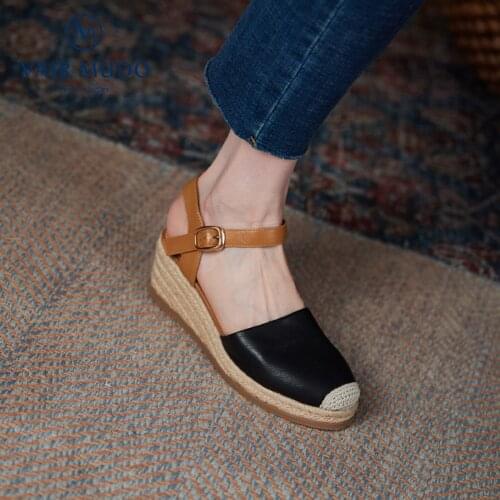 VAIR MUDO 2021 Trend Women Pumps Shoes Wedges High Heels Elegant Round Toe Genuine Leather Casual Office & Career Shoes D206L