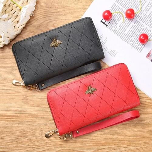 Womens Wallet Lady Long Zipper Clutch Coin Purse Wholesale Small Bee PU Leather Retro Large Capacity New Fashion Phone Handbag