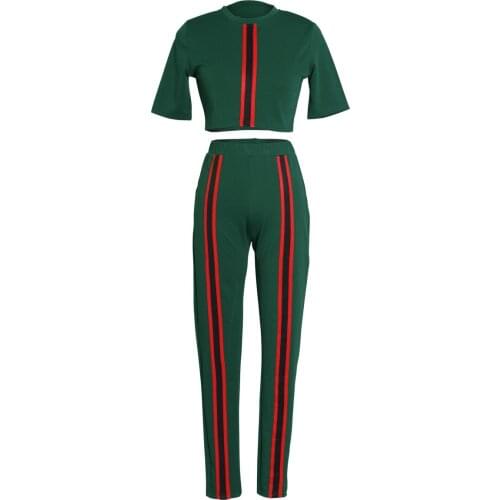 Ladies Summer Striped Stitching Short-Sleeve Trousers Two-Piece Suit