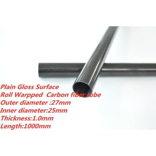 1pcs 27MM OD x 25MM 100% Roll 3k Carbon Fiber tube / Tubing /shaft 1000MM long , wing tube Quadcopter arm Hexrcopter 27*25